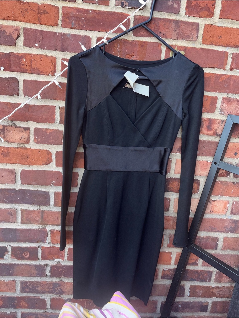 Heritage Black Long-Sleeve Satin-Waist Sheath Dress